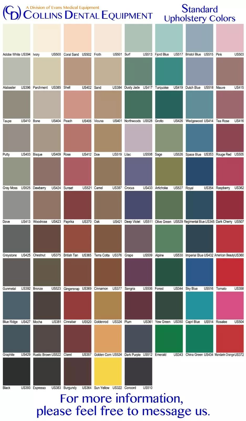 Standard Upholstery Color Chart Standard Upholstery Color Chart