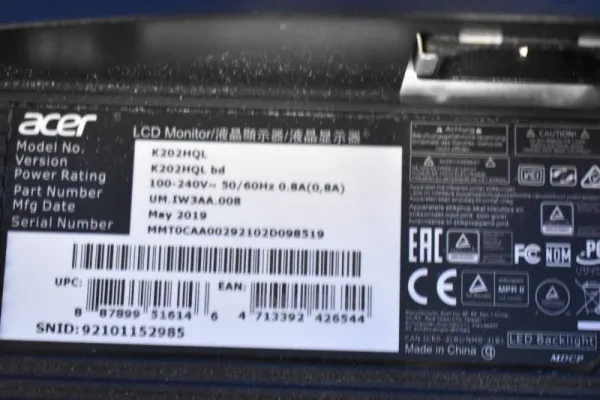 Acer K202HQL 19.5 inch Widescreen LCD LED Monitor