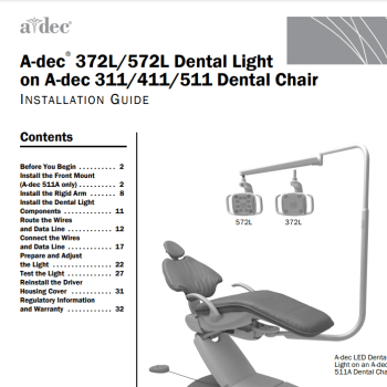 A-dec 372L-572L Dental Light on A-dec 311-411-511 Dental Chair Installation Guide