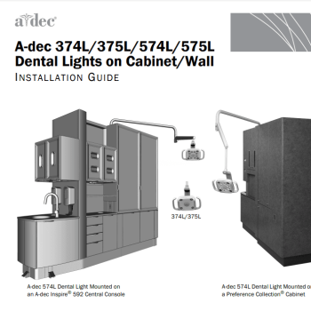 A-dec 374L-574L-375L-575L Dental Lights on Cabinet-Wall Installation Guide