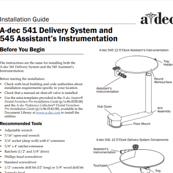 A-dec 500 12 O'Clock Delivery System Installation Guide