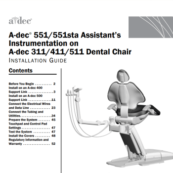 A-dec 551-551sta Assistant’s Instrumentation on A-dec 311-411-511 Dental Chair Installation Guide