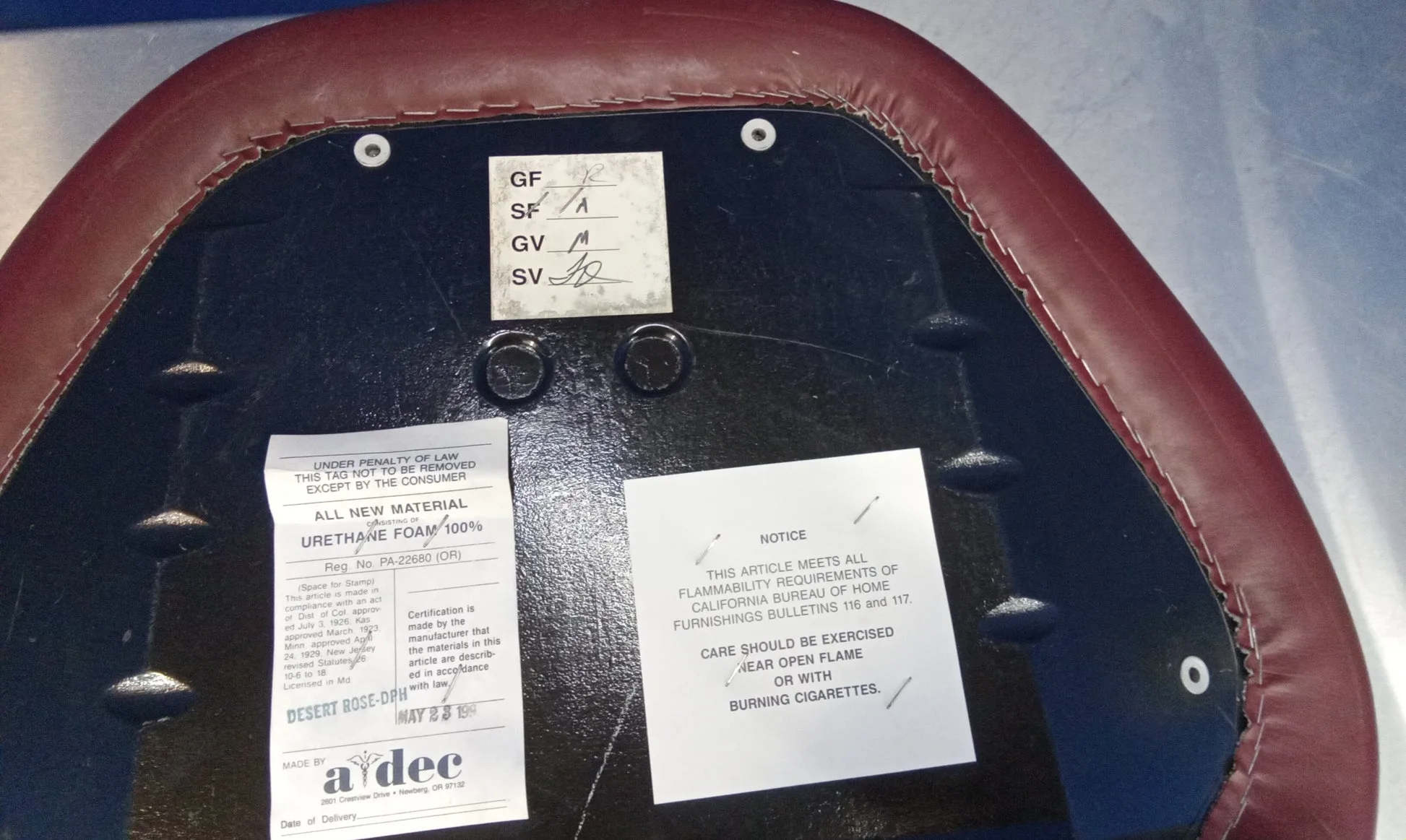A-dec Decade Dental Chair Back Upholstery Core