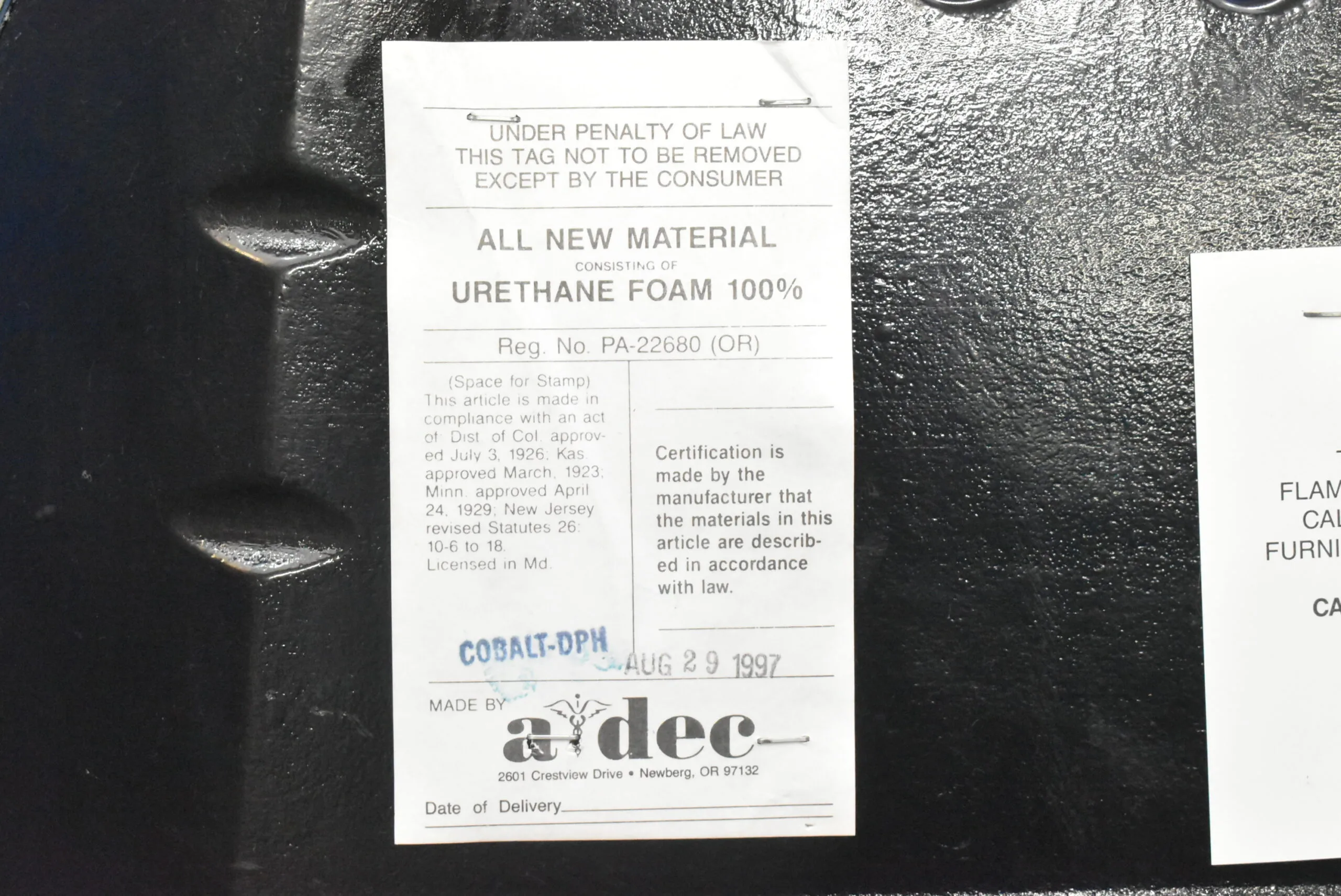 A-dec Decade Dental Chair Backrest Upholstery