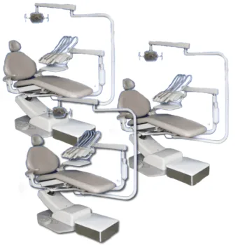 Lot of A-dec Decade 1021 Dental Chairs with Radius 2132 Delivery Unit and 6300 Light