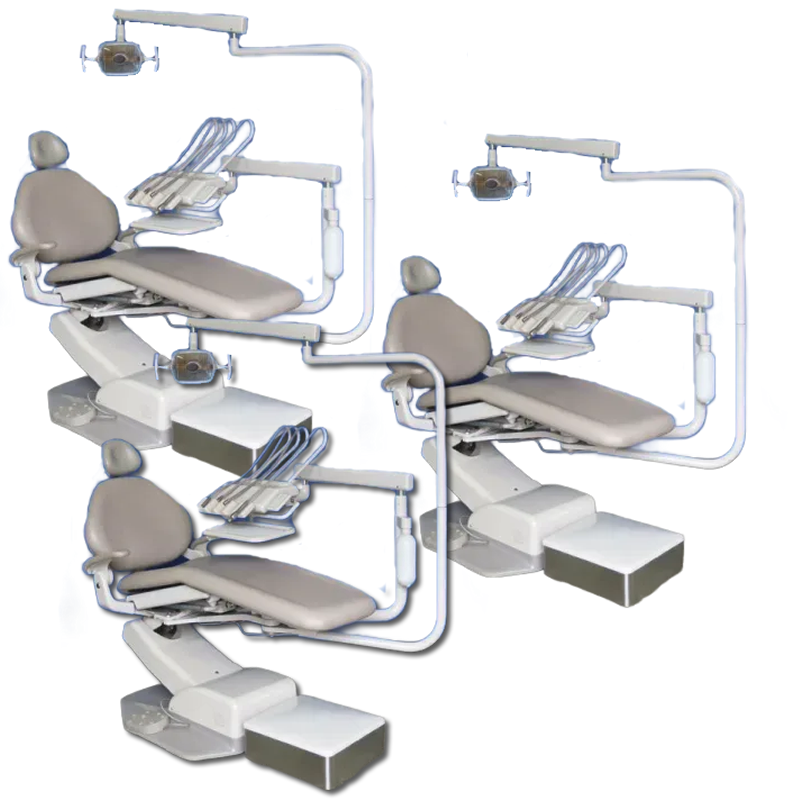 Lot of A-dec Decade 1021 Dental Chairs with Radius 2132 Delivery Unit and 6300 Light Lot of A-dec Decade 1021 Dental Chairs with Radius 2132 Delivery Unit and 6300 Light